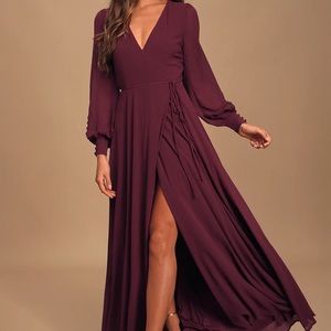 Lulus My Whole Heart Plum Long Sleeve Wrap Dress